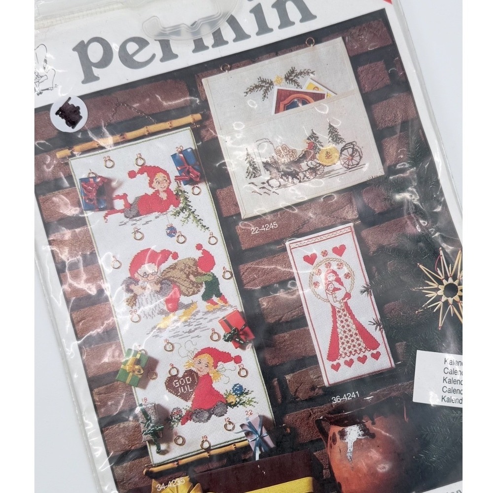 Vintage Permin Copenhagen Santa Nisse Advent Calendar Cross Stitch Kit 34-4235